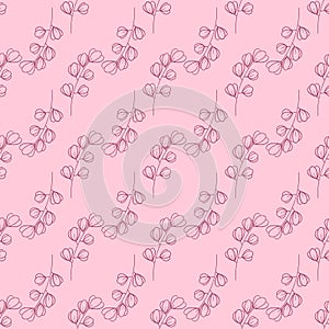 Pink Hand drawn botanical print. Vector illustration. Line art blooming  Flowers. Realistic isolated seamless floral pattern on