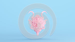 Pink Hannya Japanese Face Mask Demon Theatre Culture Decoration Blue Kitsch Background