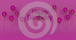 Pink Happy birthday scene. 3D illustration