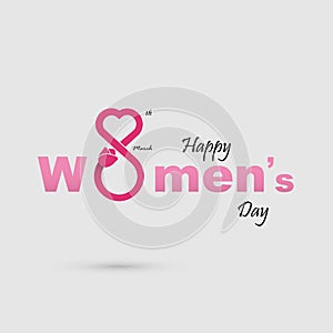 Pink Happy International Women`s Day Typographical Design Elements.Women`s day symbol. Minimalistic design for international wom