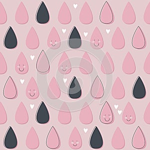 Pink happy raindrops with little hearts lovely spring summer autumn seamless pattern on pink