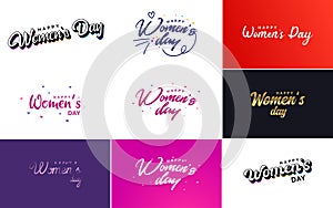 Pink Happy Women\'s Day typographical design elements set for greeting cards