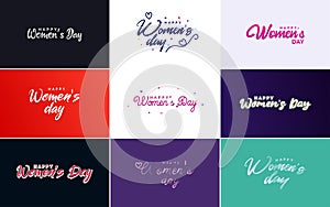 Pink Happy Women\'s Day typographical design elements set for greeting cards
