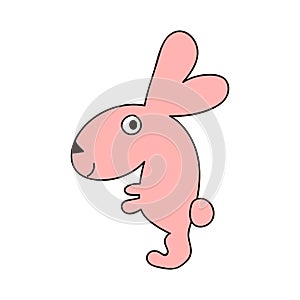 Pink hare or rabbit. Childish cartoon forest wild animals