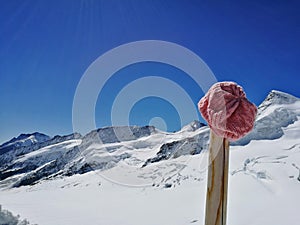 Pink hat on Jungfrau