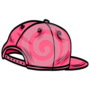 Pink Hat Snapback Cap Backward Doodle Drawing Vector Illustration