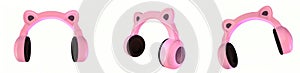 pink headphones with cat ears on a white background 3d rendering