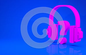 Pink Headphones icon isolated on blue background. Support customer service, hotline, call center, faq, maintenance