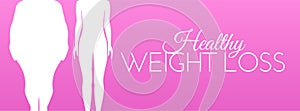 Pink Healthy Weight Loss Web Banner Illustration with Women Silhouette