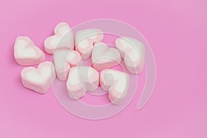 Pink hear marshmallow , Sweets hearts of marshmallow on pink background. Valentine`s Day Gift