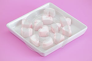 Pink hear marshmallow , Sweets hearts of marshmallow on pink background. Valentine`s Day Gift