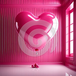 Pink Heart balloon levitated, floating in pink room, love surprise valentine gift