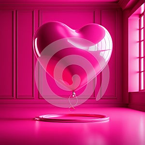 Pink Heart balloon levitated, floating in pink room, love surprise valentine gift