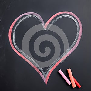 A pink heart drawn on the school blackboard with chalk. Generative AI