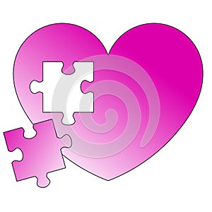 Pink heart falling jigsaw piece