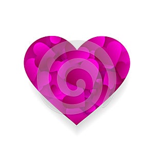 Pink heart icon 3d effect with small hearts petals