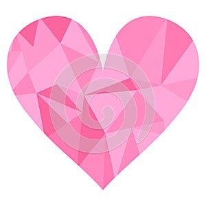 Pink heart icon in low poly design. Decoration element for greeting and love cards isolated on white background