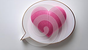 Pink Heart Inside Speech Bubble on White Background. 3D Rendering