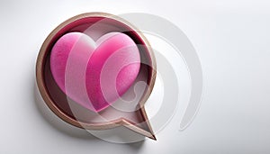 Pink Heart Inside Speech Bubble on White Background. 3D Rendering