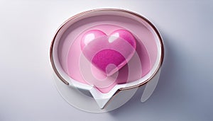 Pink Heart Inside Speech Bubble on White Background. 3D Rendering