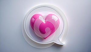 Pink Heart Inside Speech Bubble on White Background. 3D Rendering