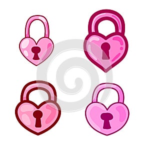Pink Heart Lock Icon for valentines day. Old Medieaval love symbol isolated on white background