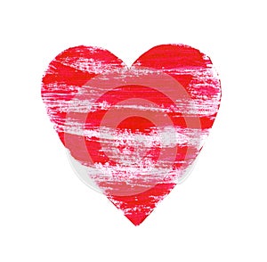 Pink heart, love symbol, Valentine`s card made by rough brush strokes.