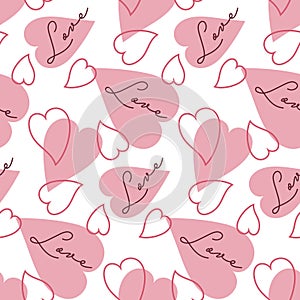 Pink heart and love on white background, romantic seamless pattern