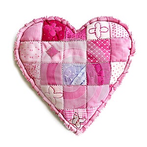 Pink Heart Made of Fabric Patches Isolated photo