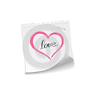 Pink heart paper note love message