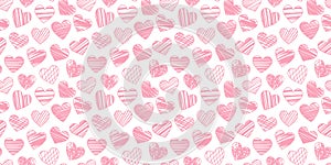 Pink heart pattern background hand drawn textured hearts, vector valentine day wallpaper