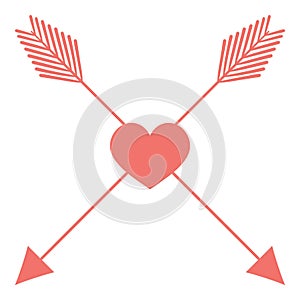 Pink Heart Pierced With By Arrows Crosswise. Vector Heart with Arrows photo