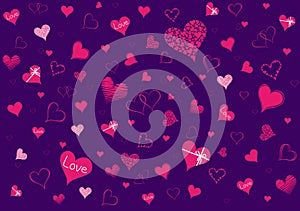 Pink heart on a purple background to valentine day