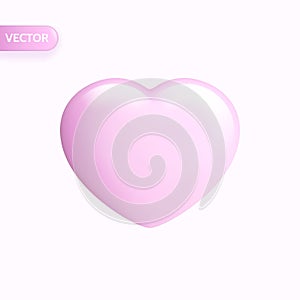 Pink Heart. Realistic 3d design of a heart icon, a symbol of love. Glossy glamorous object. 3d icon in cartoon style. Isolation on