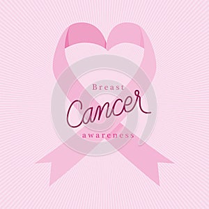 Pink heart ribbon of breast cancer awareness vector design