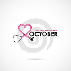 Pink heart ribon sign.Breast Cancer October Awareness Month Camp