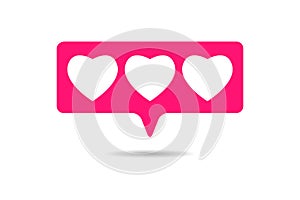 Pink heart set in bubble icon.  like social media ui sign on white background