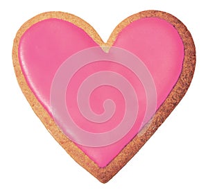 Pink heart shape cookie isolated on white background