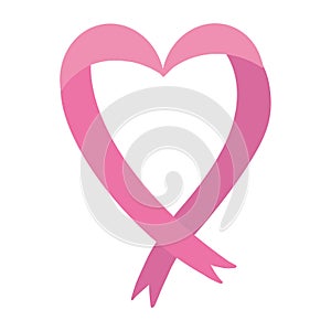 Pink heart shape ribbon - symbol of breast cancer awareness month. Vector illustration isolated on white background. Design