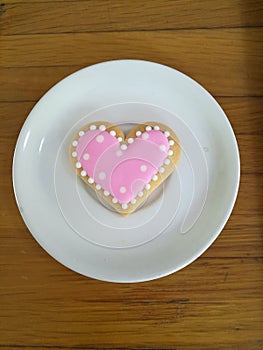 Pink heart shaped cookie for valentines day