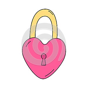 Pink heart-shaped lock. Vector illustration in cartoon style isolated on a white. Symbol of love and marital fidelity