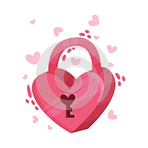 Pink Heart Shaped Padlock as Saint Valentine Day Symbol Vector Illustration