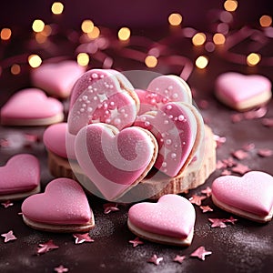 pink heart shaped sugar cookies for valentine's day