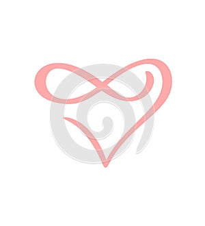 Pink Heart sign Infinity love forever logo Vector. Romantic symbol linked join, passion and wedding. Template for t