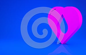 Pink Heart with water drop icon isolated on blue background. Minimalism concept. 3d illustration. 3D render