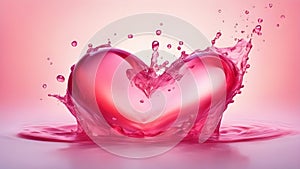 pink heart with water drops A splash of water in the shape of a heart, expresses the emotion and feeling of water.