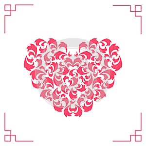 Pink heart on a white background. Valentine`s Day. Beautiful gift card with hearts. Elegant design elements.