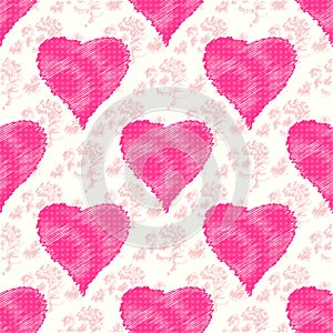 Pink hearts on a beautiful gentle background seamless pattern vector illustration