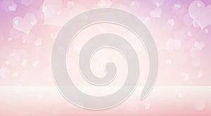 Pink hearts bokeh background, Valentine day blurred light banner, copy space