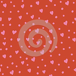 Pink hearts with dots for Valentine day seamless pattern